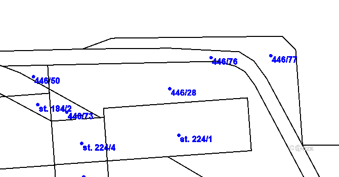 Parcela st. 446/28 v KÚ Hybrálec, Katastrální mapa