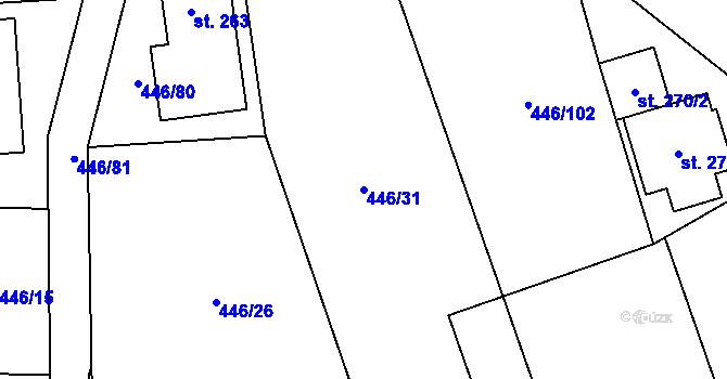 Parcela st. 446/31 v KÚ Hybrálec, Katastrální mapa