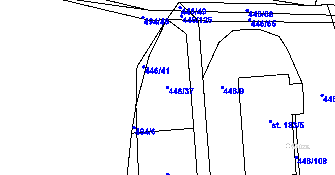Parcela st. 446/37 v KÚ Hybrálec, Katastrální mapa