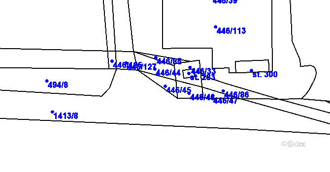 Parcela st. 446/45 v KÚ Hybrálec, Katastrální mapa