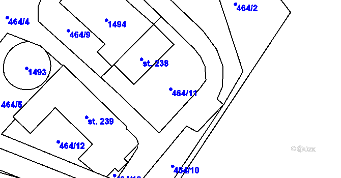 Parcela st. 464/11 v KÚ Hybrálec, Katastrální mapa