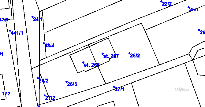 Parcela st. 267 v KÚ Hybrálec, Katastrální mapa