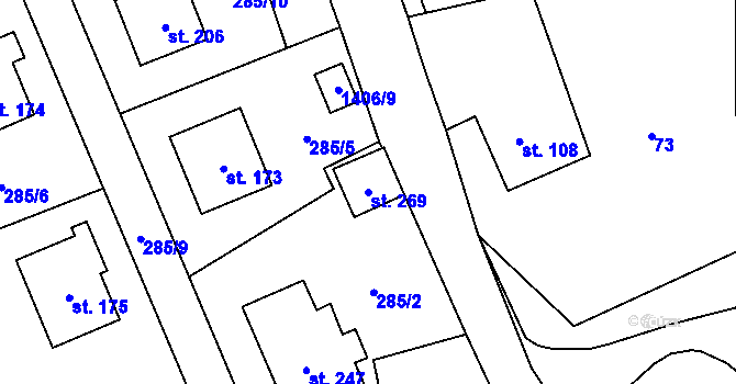 Parcela st. 269 v KÚ Hybrálec, Katastrální mapa