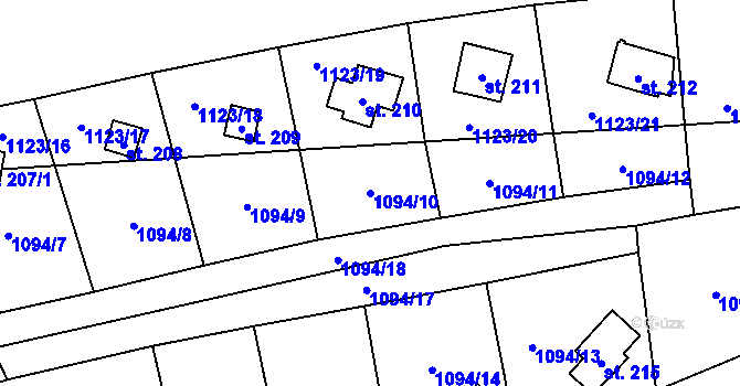 Parcela st. 1094/10 v KÚ Hybrálec, Katastrální mapa
