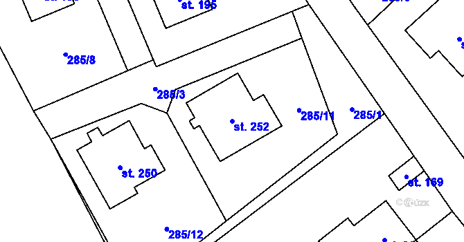 Parcela st. 252 v KÚ Hybrálec, Katastrální mapa