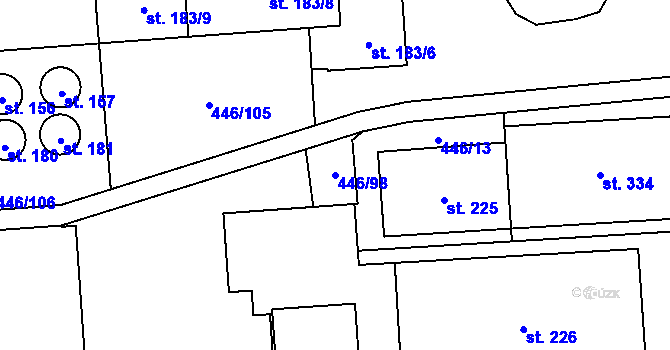 Parcela st. 446/98 v KÚ Hybrálec, Katastrální mapa