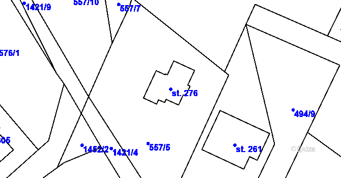 Parcela st. 276 v KÚ Hybrálec, Katastrální mapa