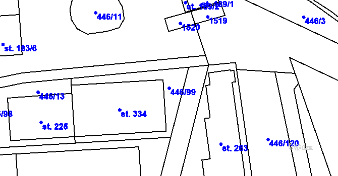 Parcela st. 446/99 v KÚ Hybrálec, Katastrální mapa