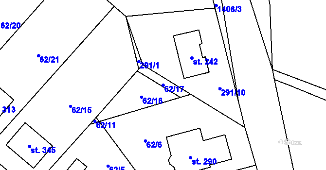Parcela st. 62/17 v KÚ Hybrálec, Katastrální mapa