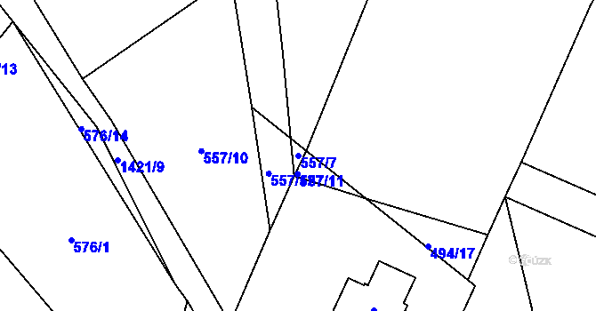 Parcela st. 557/7 v KÚ Hybrálec, Katastrální mapa