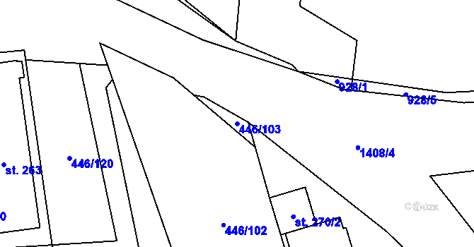 Parcela st. 446/103 v KÚ Hybrálec, Katastrální mapa