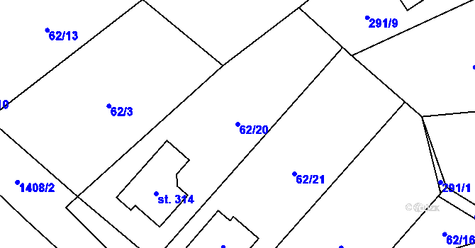 Parcela st. 62/20 v KÚ Hybrálec, Katastrální mapa