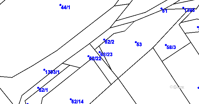 Parcela st. 62/23 v KÚ Hybrálec, Katastrální mapa