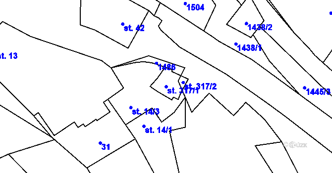 Parcela st. 317/1 v KÚ Hybrálec, Katastrální mapa