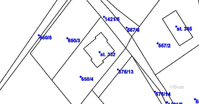 Parcela st. 332 v KÚ Hybrálec, Katastrální mapa