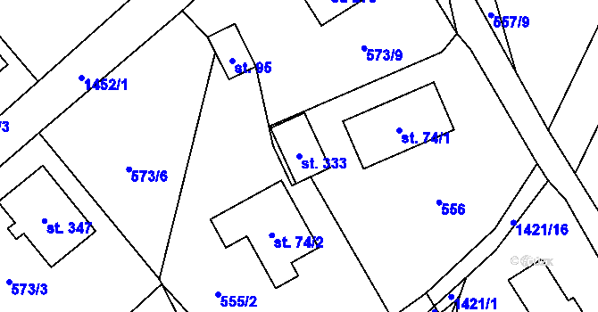 Parcela st. 333 v KÚ Hybrálec, Katastrální mapa