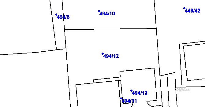 Parcela st. 494/12 v KÚ Hybrálec, Katastrální mapa