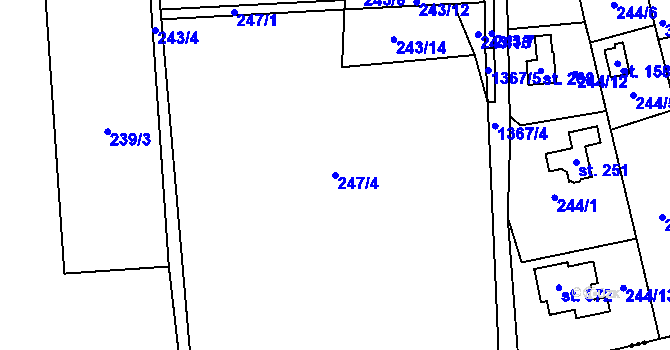 Parcela st. 247/4 v KÚ Hybrálec, Katastrální mapa