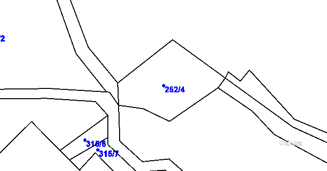 Parcela st. 252/4 v KÚ Hybrálec, Katastrální mapa
