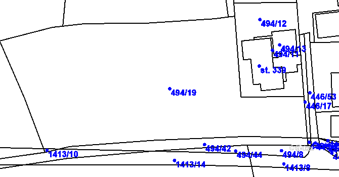 Parcela st. 494/19 v KÚ Hybrálec, Katastrální mapa