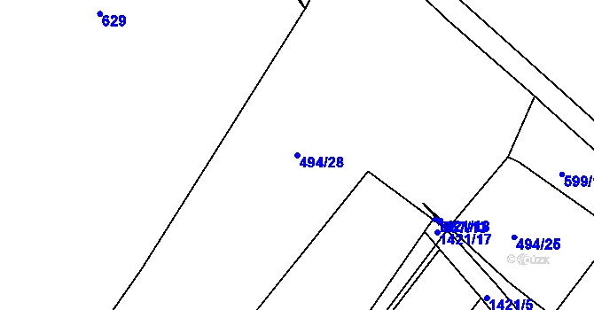 Parcela st. 494/28 v KÚ Hybrálec, Katastrální mapa