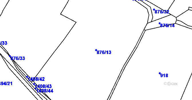Parcela st. 876/13 v KÚ Hybrálec, Katastrální mapa