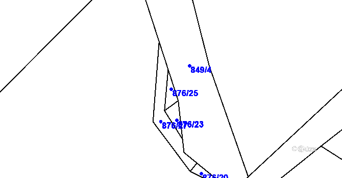 Parcela st. 876/25 v KÚ Hybrálec, Katastrální mapa
