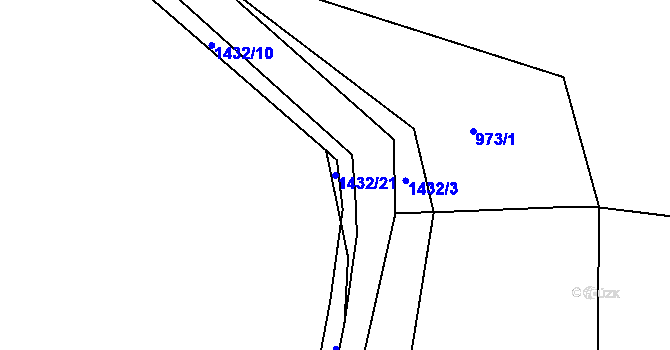 Parcela st. 1432/21 v KÚ Hybrálec, Katastrální mapa