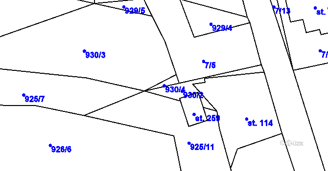 Parcela st. 930/4 v KÚ Hybrálec, Katastrální mapa