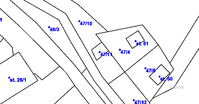 Parcela st. 47/11 v KÚ Dlouhá Voda, Katastrální mapa