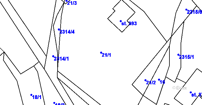 Parcela st. 21/1 v KÚ Hynčice u Krnova, Katastrální mapa