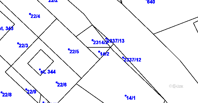 Parcela st. 14/2 v KÚ Hynčice u Krnova, Katastrální mapa