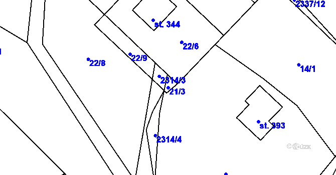 Parcela st. 21/3 v KÚ Hynčice u Krnova, Katastrální mapa