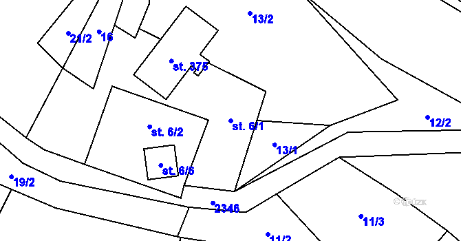 Parcela st. 6/1 v KÚ Hynčice u Krnova, Katastrální mapa