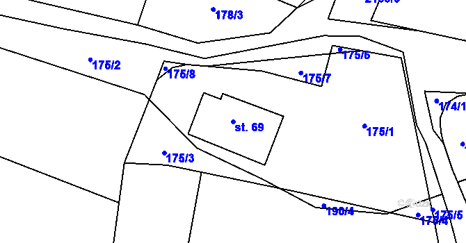 Parcela st. 69 v KÚ Hynčice u Krnova, Katastrální mapa
