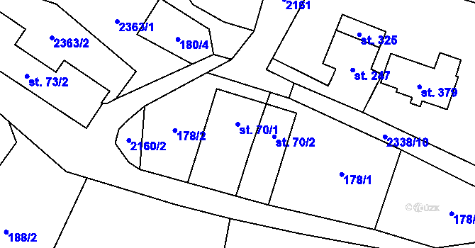 Parcela st. 70/1 v KÚ Hynčice u Krnova, Katastrální mapa