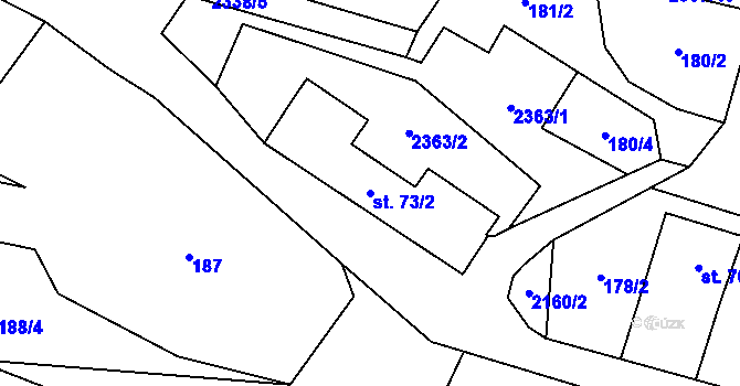 Parcela st. 73/2 v KÚ Hynčice u Krnova, Katastrální mapa