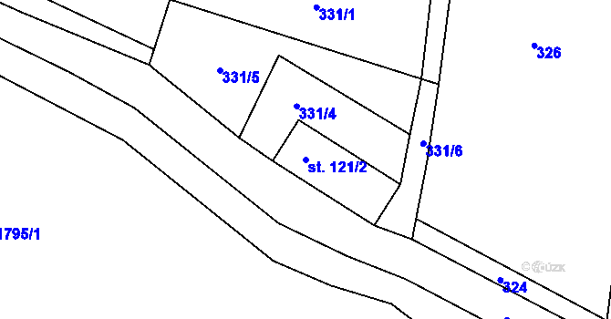Parcela st. 121/2 v KÚ Hynčice u Krnova, Katastrální mapa