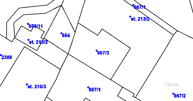 Parcela st. 667/3 v KÚ Hynčice u Krnova, Katastrální mapa