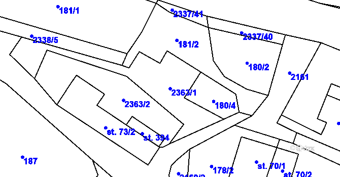 Parcela st. 2363/1 v KÚ Hynčice u Krnova, Katastrální mapa