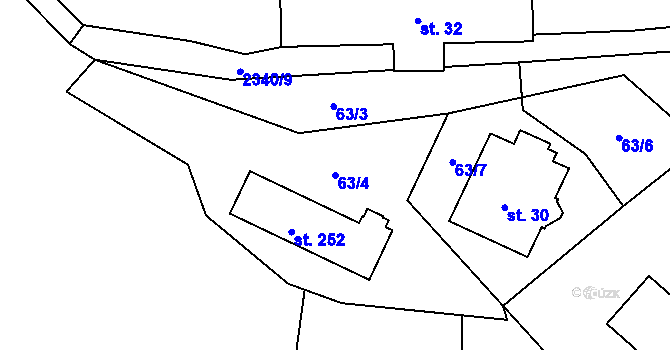 Parcela st. 63/4 v KÚ Hynčice u Krnova, Katastrální mapa