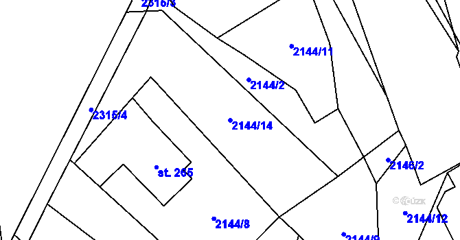 Parcela st. 2144/14 v KÚ Hynčice u Krnova, Katastrální mapa