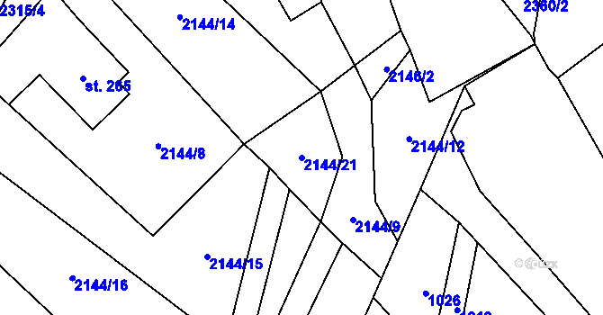 Parcela st. 2144/21 v KÚ Hynčice u Krnova, Katastrální mapa