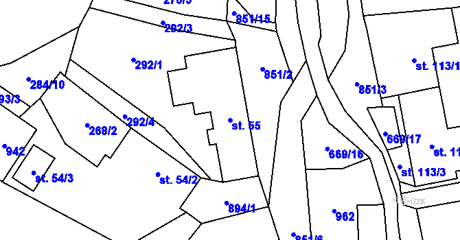 Parcela st. 55 v KÚ Valštejn, Katastrální mapa