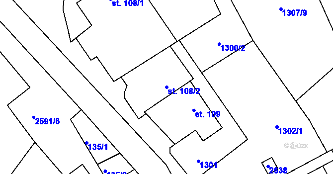 Parcela st. 108/2 v KÚ Hynčina, Katastrální mapa
