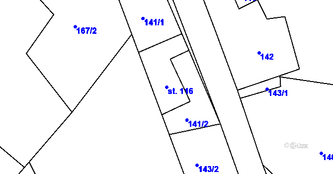 Parcela st. 116 v KÚ Hynčina, Katastrální mapa