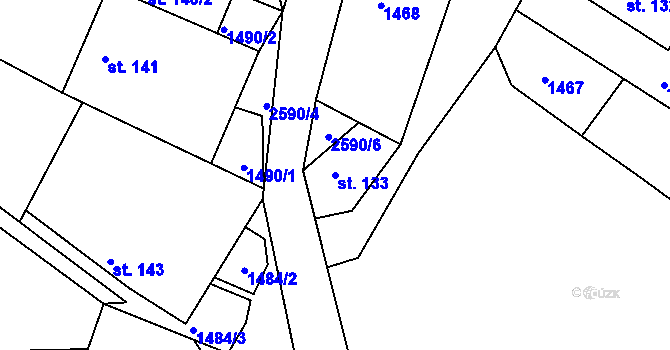 Parcela st. 133 v KÚ Hynčina, Katastrální mapa