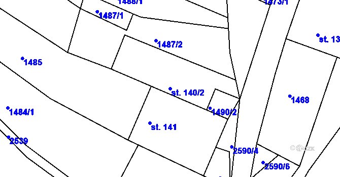 Parcela st. 140/2 v KÚ Hynčina, Katastrální mapa