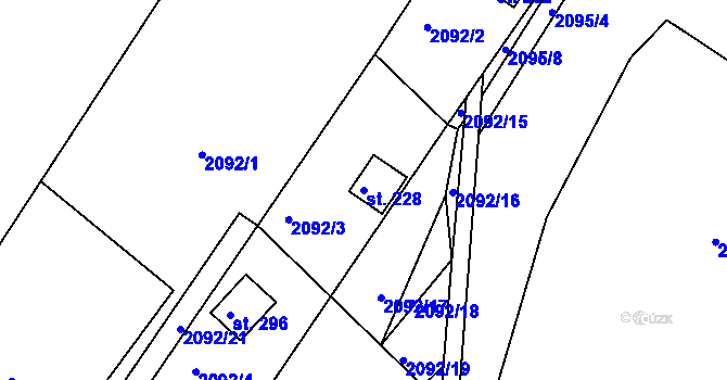 Parcela st. 228 v KÚ Hynčina, Katastrální mapa