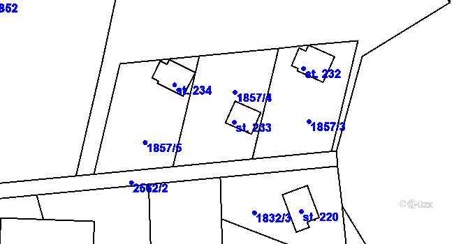 Parcela st. 233 v KÚ Hynčina, Katastrální mapa